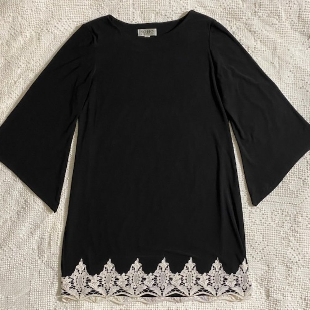 Little Black Tunic Dress with Lace Hem - Picture 3 of 6